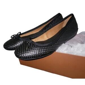 Coach Lara Studded Metallic Black Ballet Flats Shoes Women's Size 7 NEW